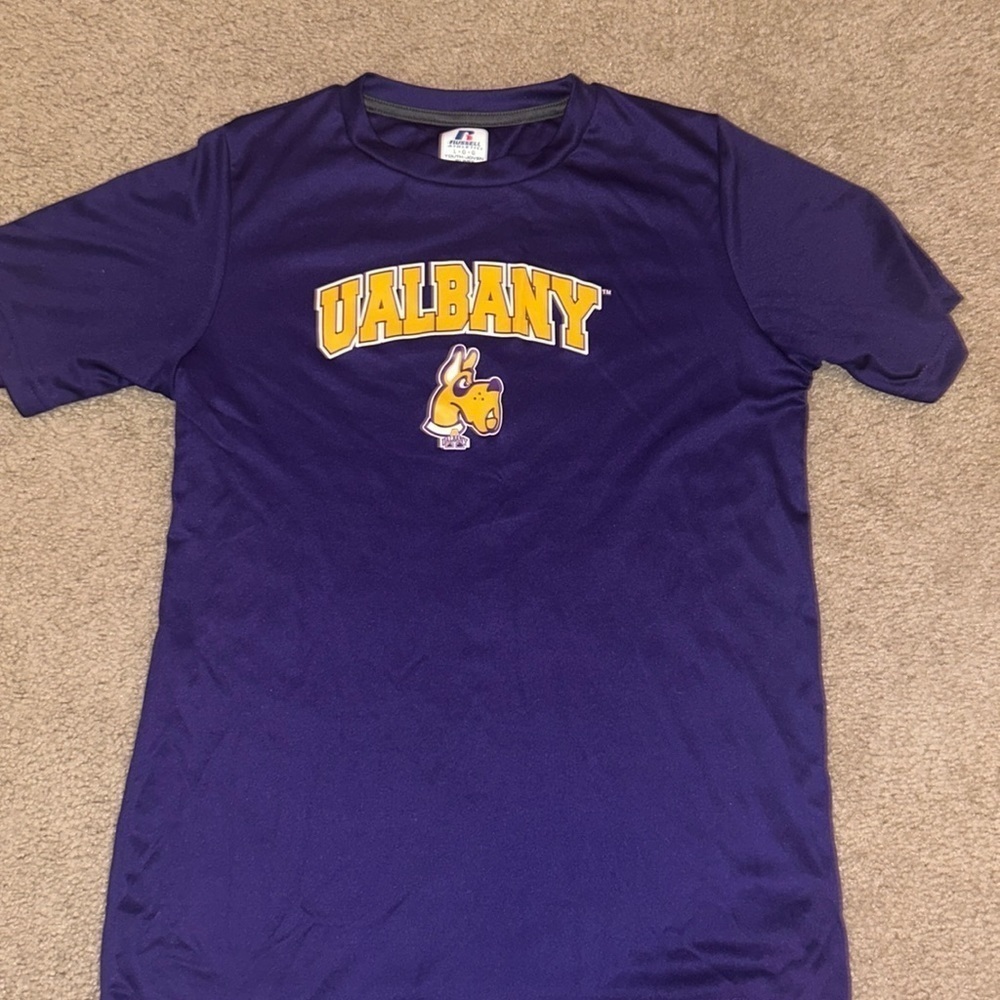 UAlbany Great Danes Youth L Tee | Russell Athletic Boys L Purple College Shirt